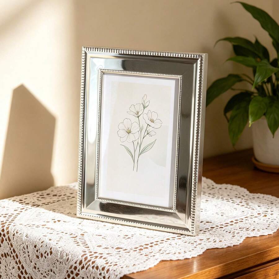 Beaded Electroplated Silver/Gold Metal Photo Frame, 4"X6"/5"X7", Luxury Desktop Display, Bedroom/Living Room Decor, Gift, Commemorative, Class, Couple, Elderly, Retirement, Honor Photos