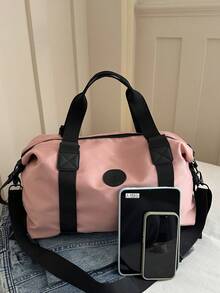 Túi duffel ngắn ngày cỡ lớn bằng chất liệu nylon, trang trí chữ cái, thích hợp cho tập gym, tập yoga, hoặc hành lý đi học cho học sinh, unisex. - Hồng - Xem 6