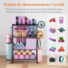Lifewit Estante de Almacenamiento de Yoga Esterilla, Organizadores de Equipos para Mancuernas/Kit Pesas/Pesa Rusa/Ketelbell, Soporte Multifuncional para Garaje y Gimnasio en Casa, Grandes - Rosa - Ver 4