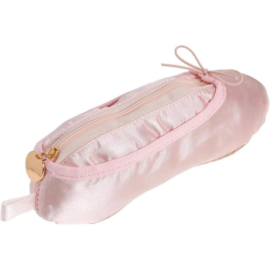 Lapicera Forma Zapatilla de Ballet Satín Rosa, Cosmetiquera Estilo Coquette Multiusos - 1 - Ver 1