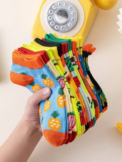 1/5/10 Pair Of Women's Random Cartoon Fruit Fashion Low-Top Socks, Soft, Comfortable And Breathable, Versatile In All Seasons, Suitable For Daily Outings