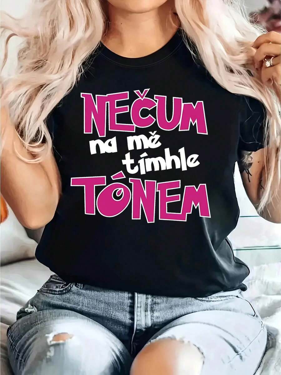 Camiseta de algodón ligera y transpirable de edición limitada con estampado de texto checo No me hables con este tono para mujer, de manga corta, cuello redondo, estilo casual para primavera/verano, para uso diario, regalo para vacaciones, de algodón ligero. - Negro - Ver 1