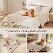 Manta impermeable para mascotas manta a prueba de orina líquida para sofá cama sofá reversible forro polar Sherpa para perros pequeños medianos y grandes color 65 x 57 pulgadas - Beige grueso - Ver 5