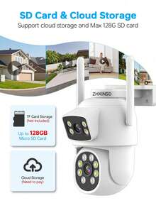 1 pieza Cámara de inalámbrica para exteriores con lente dual de 2MP+2MP, cámara de vigilancia doméstica inteligente PTZ, compatible con WiFi de banda dual 2.4/5GHz, cámara IP CCTV para interiores, seguimiento automático, alarma, visión nocturna a color, gimbal rotativo, sistema de cámara de red de video con audio bidireccional - Blanco - Ver 8