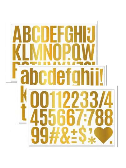 6 Sheets Of 186 2-Inch Heat-Pressed Uppercase And Lowercase Letter Stickers; Waterproof Word Mailbox Stickers; Graduation Season; Small Letter Stickers; Mailbox Number Labels; Alphanumeric Stickers; Self-Adhesive Decorative Letter Stickers; Gold; 2 Sheets Each Of Uppercase And Lowercase Letters And Numbers (6 Sheets Total