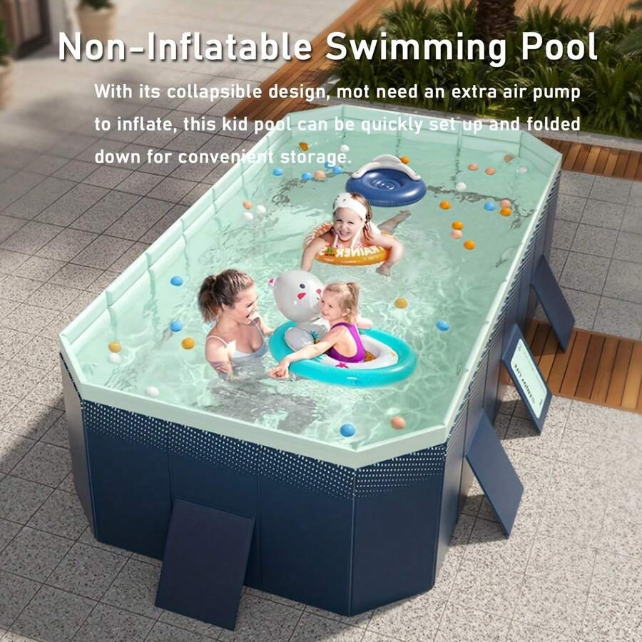 Inflatable-Free Swimming Pool, Foldable And Portable With Dual Drain Valves And Non-Inflation Frame, Suitable For Backyard Water Parks, High-Quality Material