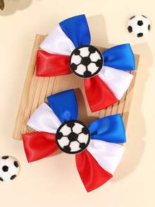 2 Stück Fußball Haar-Schleifen für Teenager mit französischem Flaggenmuster, Band-Schleifen Haarspangen, Fußball-Thema Schleifen mit Krokodil-Clips für Weltmeisterschaft Sport Haaraccessoires - Verschiedenfarbig - Übersicht 1