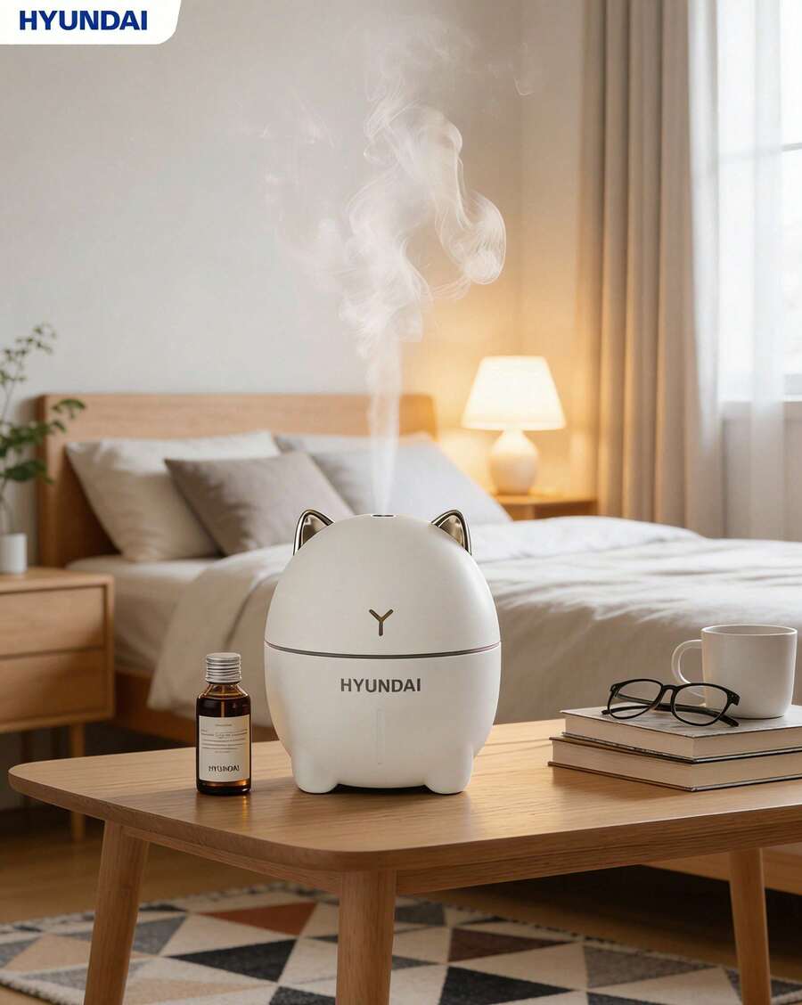 HYUNDAI Smart Humidifier – Dual Functions: Humidification + Aroma Diffuser | 200ml, Large Mist Output, Quiet Operation | 6-Hour Timer With Ambient Night Light | Compact And Portable, Suitable For Dormitories/Offices/Bedrooms DDM-1 - Mist - View 1