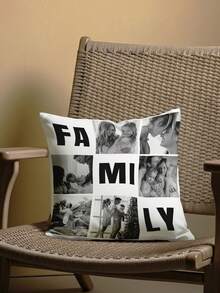 1pc Customized Double-Sided Photo & Text Printed Throw Pillow Cover, Suitable As Gift For Mother's Day, Father's Day, Thanksgiving, Teacher's Day, Etc. - Black and White - View 4