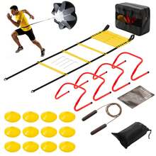 Agility Speed Training Equipment Set, 20ft Agility Ladder, 12 Cones, 4 Adjustable Hurdles, Jump Rope & Speed Chute, Training Kit For Soccer Basketball Football Kids Youth Adults - Yellow - View 3