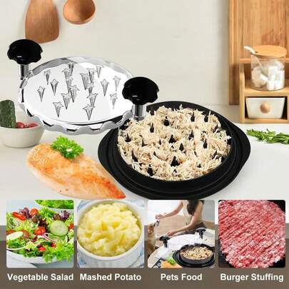 Dụng cụ xé thịt gà cỡ lớn, có lưỡi chống trượt chắc chắn, kích thước vừa phải, là dụng cụ nhà bếp lý tưởng để xé thịt. Phần giữa có thể tháo rời giúp dễ dàng vệ sinh. Có thể dùng để làm salad ức gà. Không bị nóng khi chạm vào, có thể xé thịt và chịu nhiệt tốt.