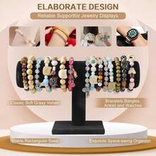 1pc Velvet T-Bar Bracelet Display Stand, Necklace Holder, Jewelry Rack, Jewelry Storage Organizer, Desktop Display Stand, Desktop Jewelry Rack, Mother's Day Gift, Suitable For Retail Display Cabinet, No Electricity Needed, Sturdy Plastic Base, Great For Displaying Necklaces, Bracelets And Watches - Multiple Styles - View 8