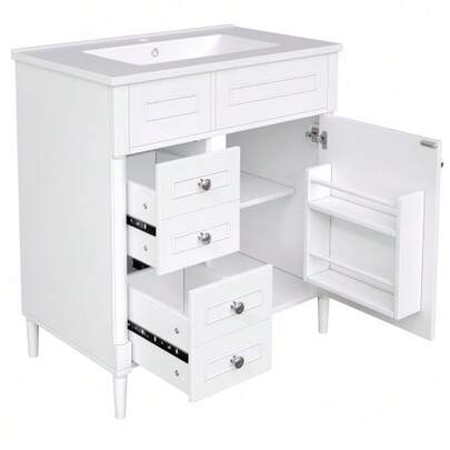 Modern Freestanding Bathroom Vanity Unit With Sink And 2 Drawers, Bathroom Cabinet With Ample Storage Space, High-Quality Bathroom Furniture, White, 76.5 * 46.5 * 84 Cm
