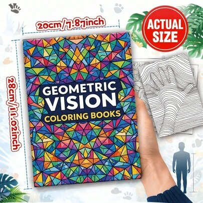 Adult Coloring Book With A Geometric Visual Theme, 20 Pages, Featuring Clear Lines And Exquisite Patterns, Perfect For Coloring Enthusiasts-An Ideal Gift For Family And Friends, Suitable For Easter, Halloween, Thanksgiving, And Christmas Parties.