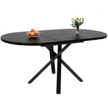 5-Piece Dining Set With Extendable Round Table (100-140 Cm) And 4 Beige Velvet Chairs: Modern Dining Table For 4-6 People With Practical Extension Function. - Black - View 7