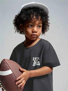 Young Boy Slogan Print Short Sleeve T-Shirt And Shorts Casual Set - Dark Grey - View 5