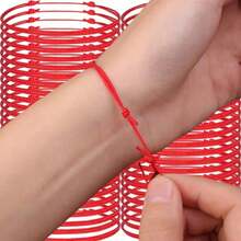 12pcs Woven Bracelet, Adjustable Braided Rope Bracelet Unisex, Simple Handmade Woven Bracelet, Couples Jewelry, DIY Woven Bracelet, Anklet - Red - View 5