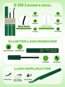 Lashsun Kit de 640 piezas de racimos de pestañas D Curl Cat/Mega/Volume, 3 cajas de pestañas en un kit, kit con pegamento y removedor, pinzas para principiantes y expertos, DIY en casa fácilmente, pestañas de racimo suaves y cómodas fáciles de aplicar para maquillaje de uso diario - Negro - Ver 7