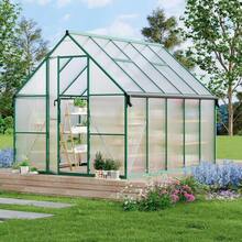 8x10 FT Walk-In Polycarbonate Greenhouse, Heavy Duty Outdoor Greenhouse With Reinforced Aluminum Frame, UV Protected Panels, Adjustable Roof Vent & Lockable Door For Garden Backyard - A - View 7