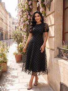 SHEIN Lady Váy midi cho nữ, trang phục công sở thường ngày cho nữ, trang phục công sở cho nữ, trang phục đi chơi cho nữ, trang phục sân bay cho nữ, trang phục du lịch, trang phục sân bay, trang phục trở lại trường, trang phục hòa nhạc đồng quê, trang phục đêm hẹn hò cho nữ - màu đen - Xem 5