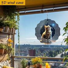 1个3D立体猫咪仰望星空金属风铃 - 10英寸圆形耐用铁质悬挂装饰,带360°旋转挂钩,适合室内/室外、圣诞节、婚礼、猫咪爱好者礼物(无需电池/电源),舒缓的音效(不含吊坠),款式随机 - A - 查看 6