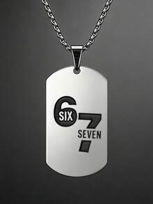 suteyi 67號狗牌項鍊 男士不鏽鋼嘻哈風吊墜項鍊 時尚6 7數字刻字軍牌鏈條首飾 男士禮物 - 銀色 - 查看 1