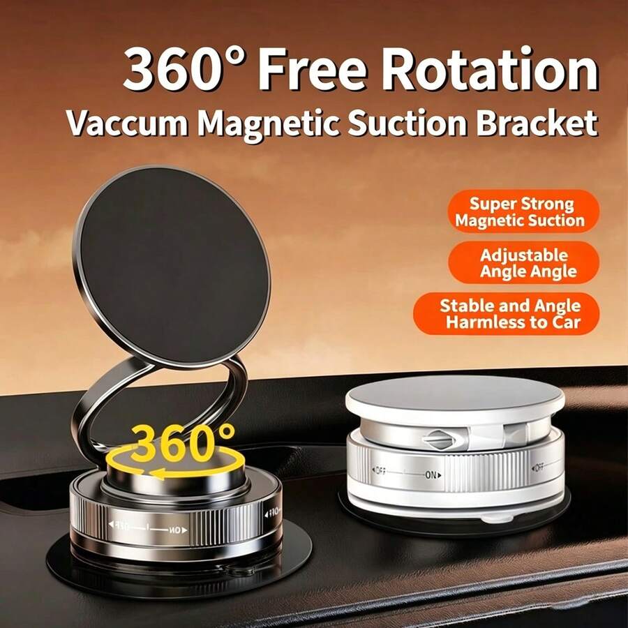 Alloy White Black Magnetic Suction Cup Car Phone Holder New Vacuum Adsorption 360 Degree Rotation No Charging No Residue Stable Attachment Multi-Angle Adjustment Universal For Dashboard Tabletop Multi-Functional Support Mother's Day Gift - Multicolor - View 1