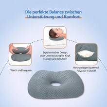 Seitenschläferkissen Ergonomisch, Ohrkissen mit Ohrloch und gebogener Form, weiches Schlafkissen höhenverstellbar mit anpassbarer Füllung, für Seitenschläfer Schlafkomfort - Grau - Übersicht 2