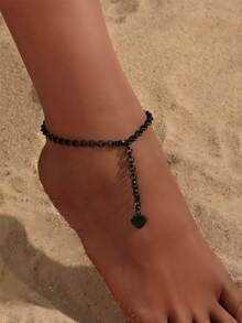 1pc Summer Casual Black Stainless Steel Heart Pendant Anklet, Beach Sandals Foot Jewelry, Gift For Valentine's Day And Mother's Day - Heart - View 6