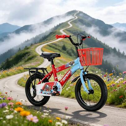 20-inch fiets van koolstofstaal, met mandje voorop en bagagedrager achterop, willekeurige kleurlevering, geschikt voor dagelijks gebruik, recreatie in de buitenlucht en woon-werkverkeer.