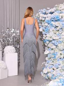 优雅奢华亮片美人鱼长袖连衣裙 - 闪耀水晶点缀，适合红毯活动、名人婚礼、正式晚宴、时尚礼服、派对礼服、婚礼宾客礼服、正式晚礼服、晚宴礼服等春季场合。 - 淺藍色 - 查看 9