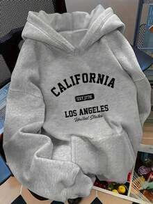 [FNI Fusion]Plus Size Women Clothes | Retro California Los Angeles Letter Print Hoodies For Women, Oversized Casual Tops Women, Perfect For Vacation Outfits Women & Valentine's Day Date Looks, Cozy Fleece Lined Drop Shoulder Hoodie For Daily & Holiday WearWomen Long Sleeve Sweatshirts Plus Size Spring Break Summer Tops For Women Relaxed Daily Outfit. - Đen 2 - Xem 6
