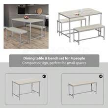 Kitchen Dining Table And Bench Set, Modern 4 Seater Dining Table With Bench Set Metal Frame Wooden Kitchen Dining Room Furniture - Oak - View 9