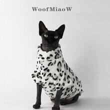 时尚冬季柔软保暖豹纹猫咪服装舒适加厚猫咪衣服，适合斯芬克斯猫、无毛猫幼猫穿着 - 黑與白 - 查看 8