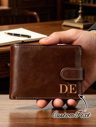 1pc Customized Men's Genuine Leather Wallet - Engraved, UV Laser Etched, Ideal Gift For Mom, Dad, Son, Suitable For Birthday, Anniversary, Father's Day, Ideal Gift For Him, Ideal Gift For Her