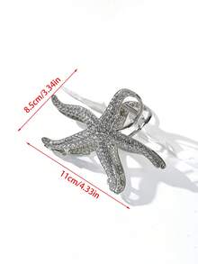 1pc 11cm/4.33in Alloy Metal Large Starfish Rhinestone Metal Hair Claw Clip, Women Hair Accessory,Travel,Birthday - Silver - View 2