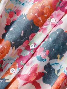 Camisa de mujer con estampado floral de manga larga con cuello y botones delanteros - Ropa para vacaciones románticas, adecuada para primavera, verano, otoño e invierno - Naranja - Ver 4