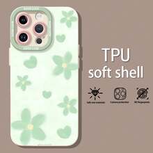 Diseño minimalista de papel tapiz con corazones y flores verdes.funda de teléfono Fundas compatibles con ,Apple,VIVO,OPPO,,, y Honor.Fabricadas en silicona TPU,ofrecen protección contra golpes y caídas. - Blanco - Ver 3
