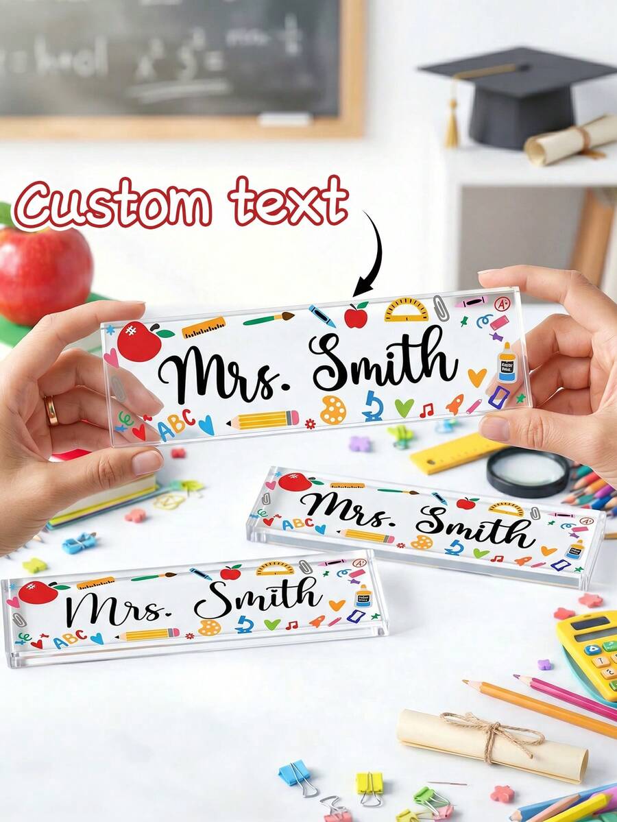 1pc Custom Teacher Name Acrylic Desk Name Plate, Personalized Teacher Appreciation Gift, Custom School Themed Desk Sign, Teacher Nameplate, Unique Classroom Decor, Customizable Teacher Appreciation Desk Sign,Back To School Gift - Multicolor - View 1