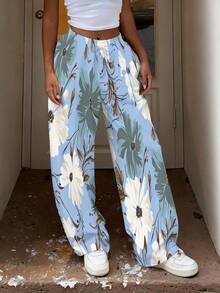 Women's Floral Blue White Green Drawstring Elastic Waist Loose Straight-Leg Casual Pants Straight-Leg Pants, Ideal For Vacation, Outdoor & Music Festivals - Nhiều màu - Xem 5