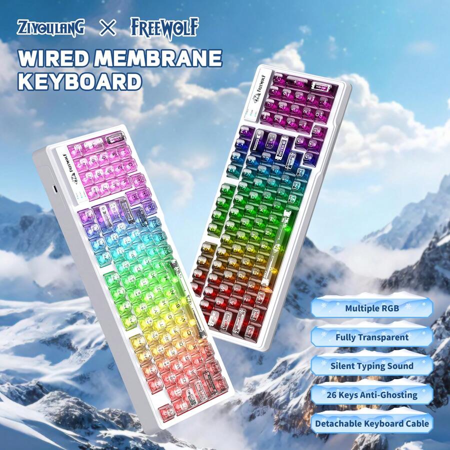 M95 Transparent Membrane Keyboard With Clear Keycap,Wired Gaming Keyboard With RGB Backlit, 94 Silent Keys With Mechanical Feeling,26-Key Anti-Ghosting,For Mac/Windows - View 1