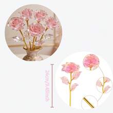 7 piezas de rosa eterna chapada en rosa, flor de cristal artificial rosa brillante y colorida, adecuada para 45 ocasiones, regalo ideal para el Día de San Valentín, Navidad, Acción de Gracias, Día de la Madre | Aniversario, Cumpleaños, Boda | Decoración de fiesta y vacaciones, decoración del hogar, decoración exterior - Ramo elegante sin mantenimiento, decoración de mesa - Aplicable para fiesta de cumpleaños, cesta de boda, decoración de jarrón, regalo de inauguración de casa - Multicolor - Ver 5