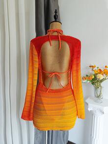 Bộ đồ bơi nữ mùa hè thoải mái đi biển, chất liệu vải ombre, tay dài, gồm áo bikini buộc dây sau lưng không thể tháo rời và quần bikini buộc dây bên hông. - Nhiều màu - Xem 4