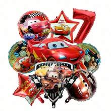 Hasbro Car Theme Birthday Balloon Bouquet, Metallic Foil Balloons, Red Star And Number Decorations For Birthday Party, For Boys - As Shown In the Figure - View 12