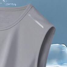 Men's Summer Casual Homewear Set, Light Gray Solid Reflective Stripe Round Neck Sleeveless Tank Top And Zipper Pocket Shorts 2-Piece Fitness Leisure Sports Suit - Multicolor - View 9