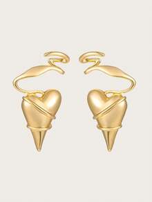 Altistry 1 Paar Damen Metall asymmetrische geometrische Linien umwickelte herzförmige Ohrringe, Party Schmuck Geschenk - Gold - Übersicht 2