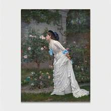 1PC Vintage Classical Oil Painting Victorian Lady Smelling Roses In Garden Romantic Portrait Canvas Art, French Elegant Style Wall Decor For Living Room Bedroom Entryway Cafe, Unframed - Abstract a - View 10