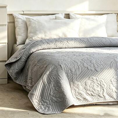 1 pieza Manta acolchada y refrescante, con estampado floral grande de unicolor, de estilo contemporáneo, transpirable y ligera para el verano, lavable a máquina, adecuada para la oficina, el dormitorio y talla grande