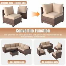 Aoxun Juego de Muebles de Patio de 6 Piezas, Mimbre de Ratán, Conjunto de Conversación para Exteriores con Mesa de Centro y Cojines de 4 Pulgadas de Grosor, Beige (Incluye Funda Impermeable) - 1 - Ver 6