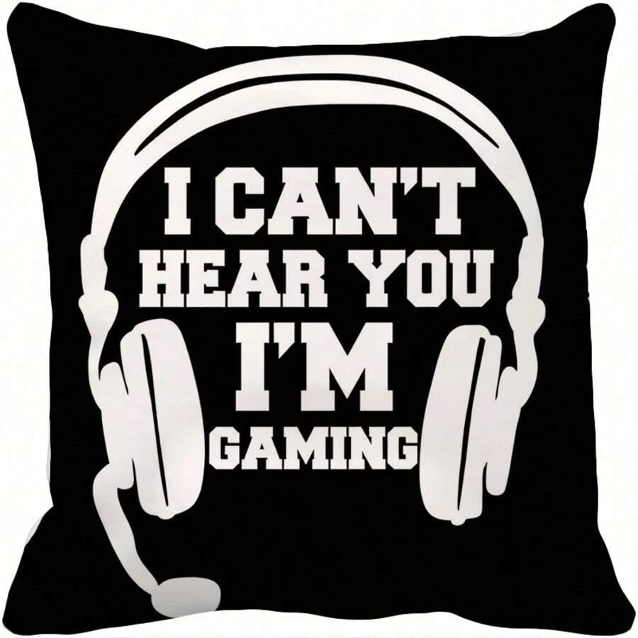 1pc Game Controller Style Throw Pillow Cover, Soft Plush Plush Square Cushion Cover For Gamers, Hidden Zipper, Comfortable And Soft, For Gaming Room, Sofa, Car, Bedroom, Party Decor, 45X45cm, Cover Only, Single-Sided Pattern - Black - View 1